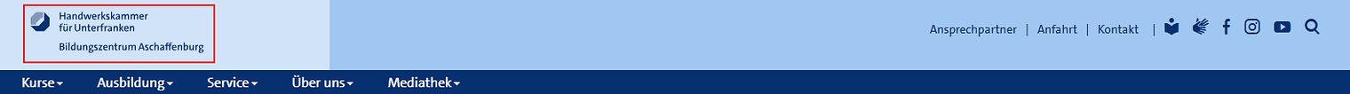 Screenshot des Headers mit Logo auf www.bildungszentrum-aschaffenburg.de