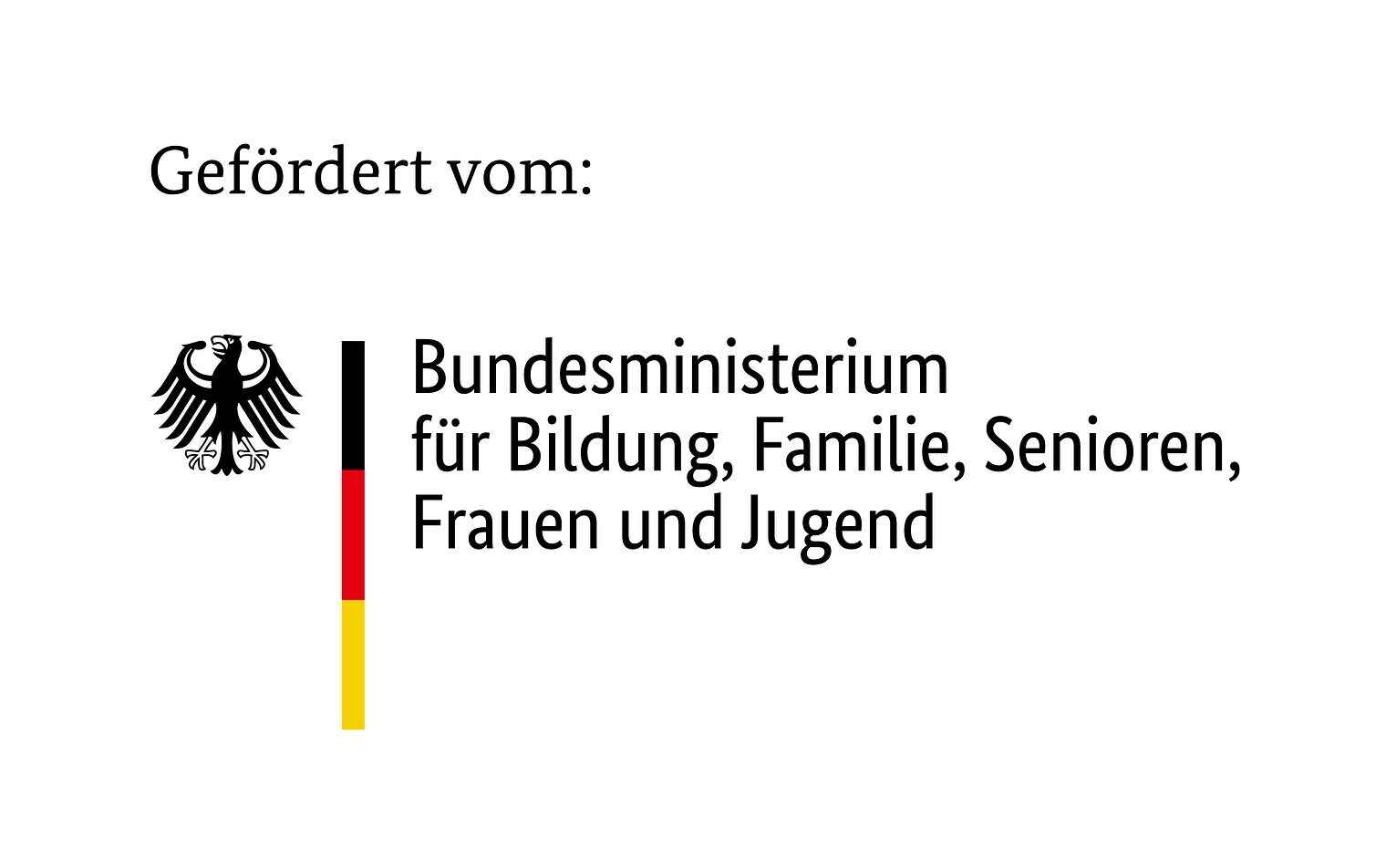 Bundesministerium für Bildung, Familie, Senioren, Frauen und Jugend Logo mit Bundesadler, Strich schwarz-rot-gold und Schriftzug Bundesministerium für Bildung, Familie, Senioren, Frauen und Jugend